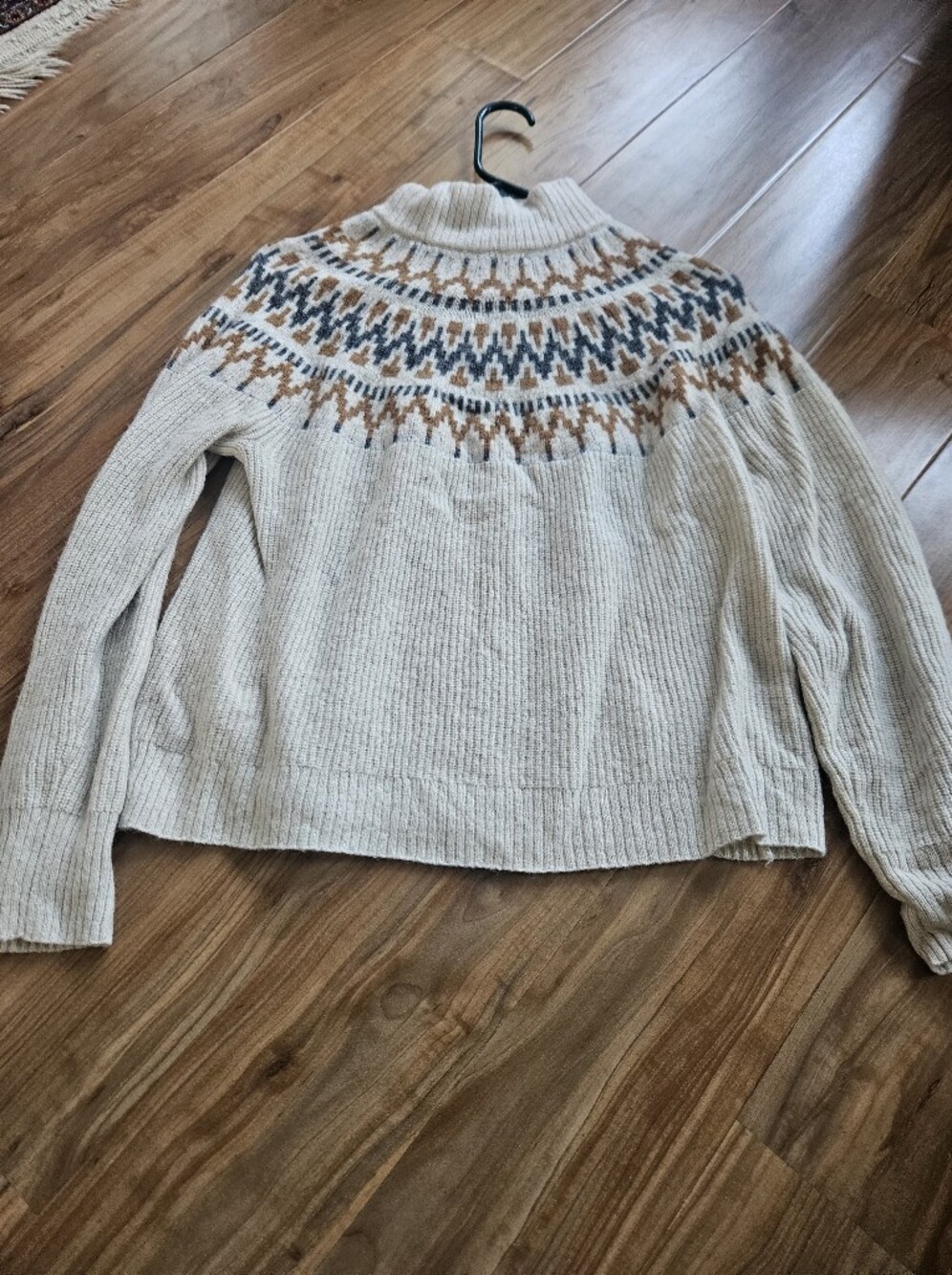 J. Crew Cream Fair Isle Turtleneck Sweater with Navy & Tan Accents Size Small